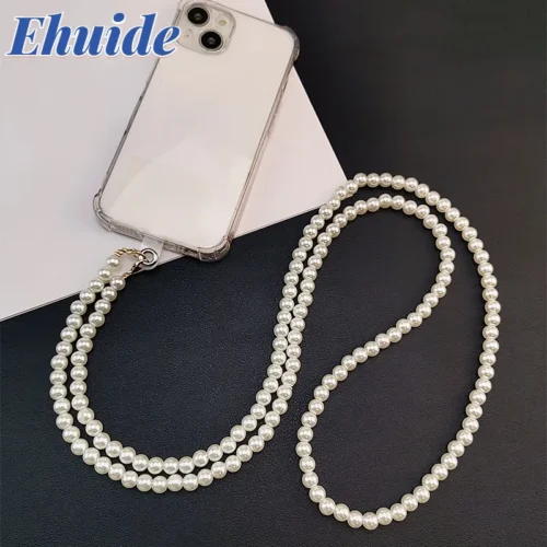 Phone Lanyard Long Crossbody Necklace Chain Hand-beaded Plastic Pearl Strap Anti-lost Sling Universal Clip Bag for Phone Case