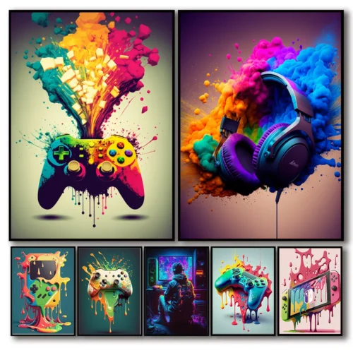 Colorful Game Controller Wall Art Poster