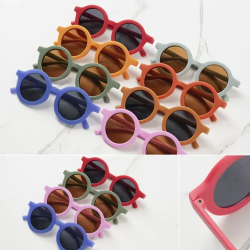 Baby sunglasses matte children’s sunglasses trendy round frame retro mocha colored glasses