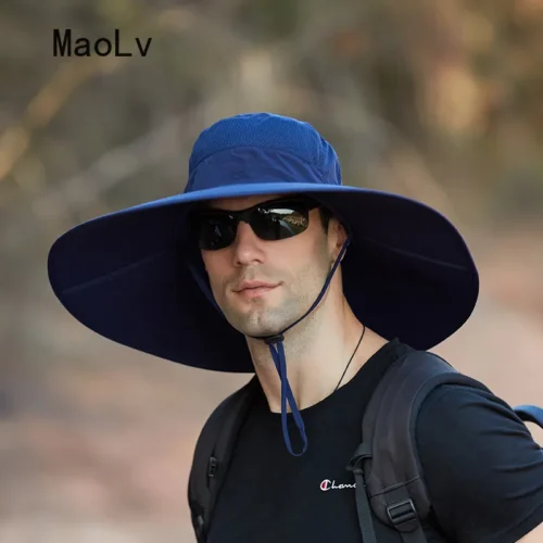 Summer Wide Large Brim Men Fisherman Hat Waterproof UV Protection Sun cap