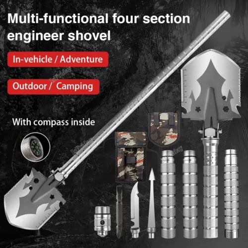 Multifunctional Outdoor Shovel 4-Section Pipe Fishing Folding Shovel
