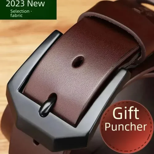 Men Leather Belt Clips Copper Automatic Buckle Fashionable Casual Style Business Versatile Simple High-end Feel