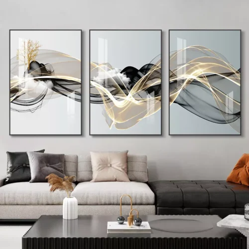 3 Pieces Luxury Ribbon Abstract Modern Landscape Wall Art