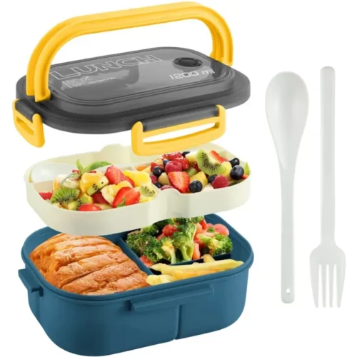 Portable Sealed 2 Layer Bento Lunch Box with Cutlery
