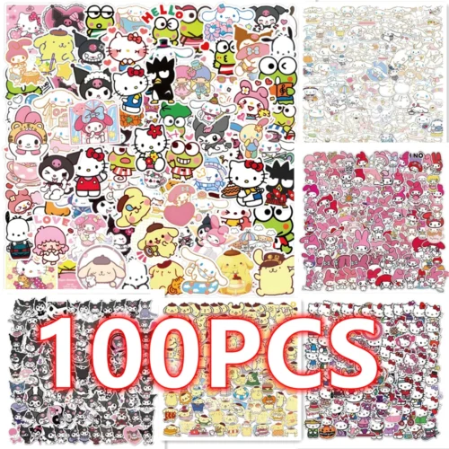100PCS Stickers Cute Cinnamoroll Kuromi My Melody Sticker For Laptop Phone Case Girls Sanrio My Melody Anime Stickers