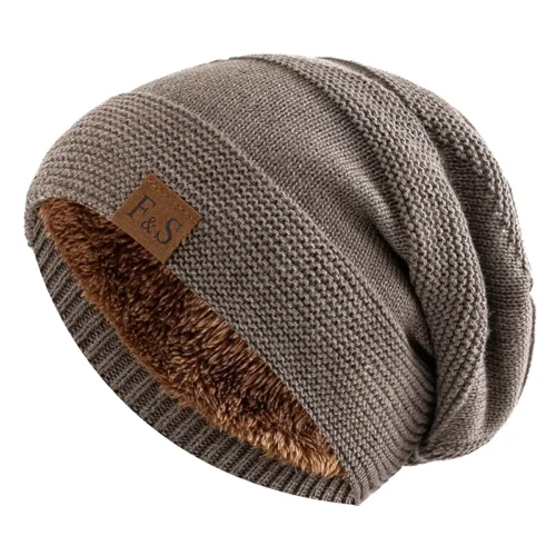 New Unisex Slouchy Winter Hats Add Fur Lined Warm Beanie Cap