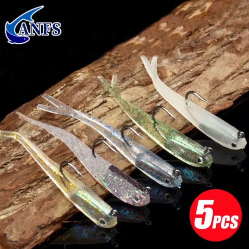 5pcs Silicone Fishing Lures Soft Artificial Bait with Hooks for Saltwater and Freshwater