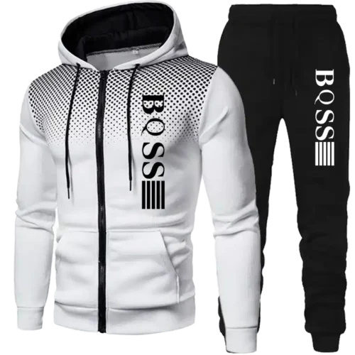 Costem for Men Clothing Spotted Sweatshirt Suit Hoodie and Pants Suit Mens Fashion Suits Men’s Winter Clothes New Two Piece Set