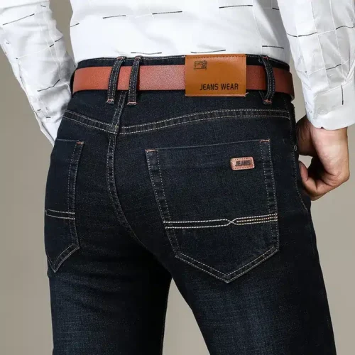 Business Men’s Jeans Casual Straight Stretch Fashion Classic Blue Black Work Denim Trousers Male Brand Clothing