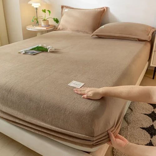 Warm Plush Fitted Sheet Elastic Mattress Cover Velvet Bed Cover Full Set Winter Soft Family Double Bed Bedding 150/160/180x200cm