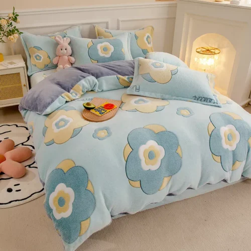 1PC Duvet Cover and 2PC Pillowcase Set Flannel Coral Fleece Warm Winter Thick Single Double Queen King Quilt Bedding Set