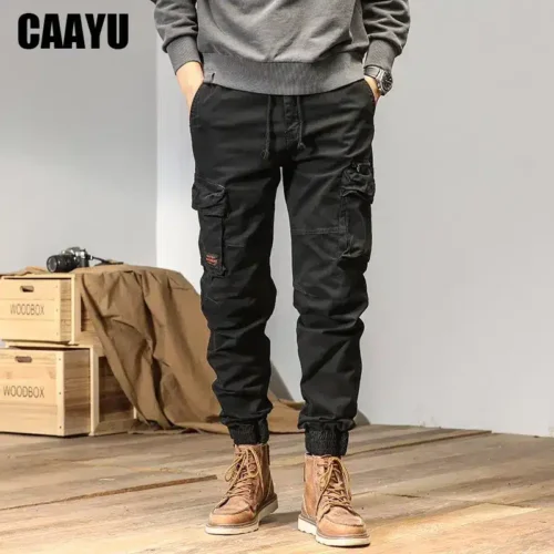 CAAYU Joggers Cargo Pants Men Casual Y2k MultiPocket Male Trousers Sweatpants Streetwear Techwear Tactical Track Black Pants Men