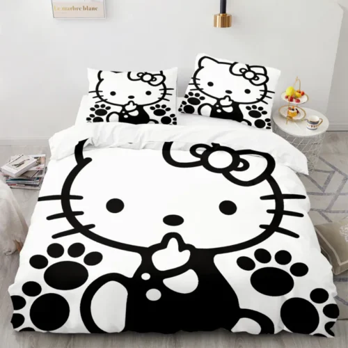 Cartoon Anime Sanrio Bedding Set Hello Kitty Kuromi Melody Quilt Duvet Cover Pillowcase Kawaii Girls Kids Queen King Bed Set