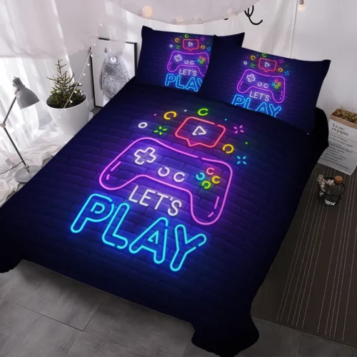 Gaming Bedding Sets for Teens Boys Video Games Comforter Cover Set Decorative 3 Piece Duvet Cover with 2 Pillow Shams