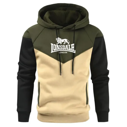 Autumn and winter men’s hoodies, warm hoodies, fashionable color block hoodies, European and American men’s pullover jackets