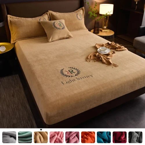 Leorate Velvet Mattress Cover Bed Fitted Sheet Padded Mattress Cover Winter Warm Soft Bed Sheet Pad Protector 150/160/180x200cm