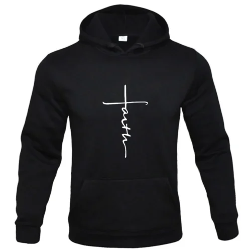 “Faith” Men’s Casual Sports Hooded Crew Neck Oversized Fashion Letter Print Sweatshirt Fleece Hoodie Men’s Clothing Fashion