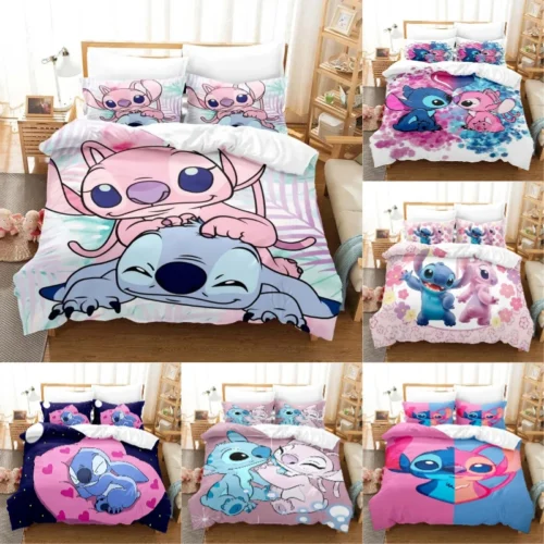 Cartoon Anime Disney Stitch Bedding Set Stitch Printed Quilt Duvet Cover Set Pillowcase Kids Bed Comfortable Bed Set Twin King