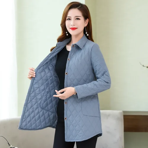 Thin quilted jacket autumn winter Warm Long-sleeved Jacket Parkas middle-aged women cotton-padded tops mother Cotton coat