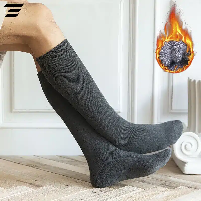 6PCS=3Pairs Men’s Winter Compression Stocking Warm Hot Knee High Long Leg Terry Socks Cotton Thicken Cover Calf Socks Size 38-44
