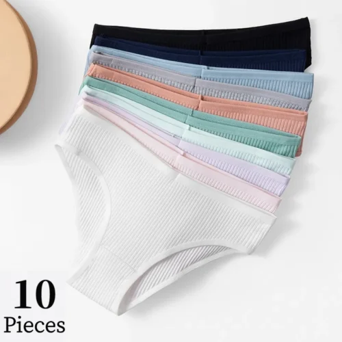 BZEL 10PCS/Set Women’s Panties Sexy Breathable Underwear Comfortable Lingerie Cotton Striped Briefs Fashion Cozy Underpants Sale