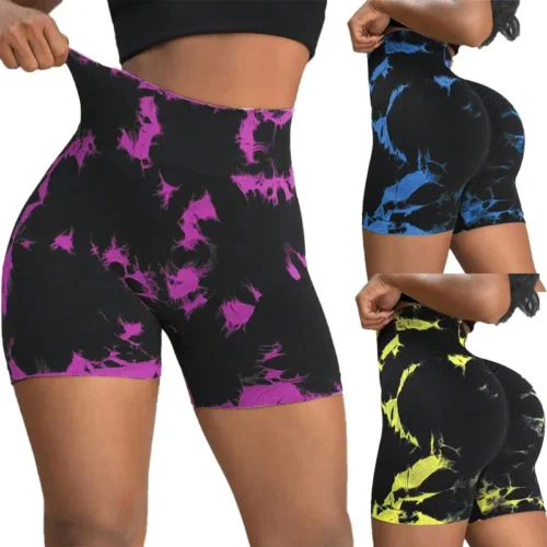 Seamless Tie Dyed Shorts High Waist Tight Sports Pants Push Up Women Leggings Fit Hip Lift Yoga Fitness Leggins Women Shorts