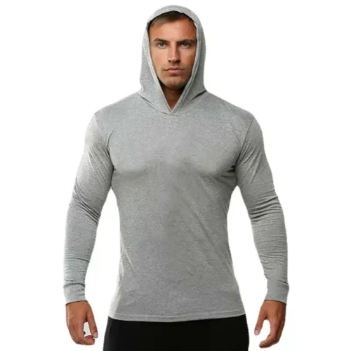 New Fashion Mens Long Sleeve Hooded T-Shirts Cotton Fitness Hoodies Tee Shirt Bodybuilding Slim Fit Sweatshirts Gym Tshirts