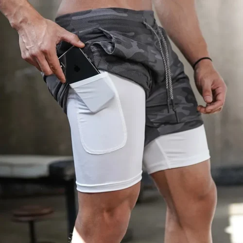 Running Shorts Men Sportswear 2 In 1 Compression Jogging Short Pants Double-deck Bottoms Gym Fitness Training Sport Shorts