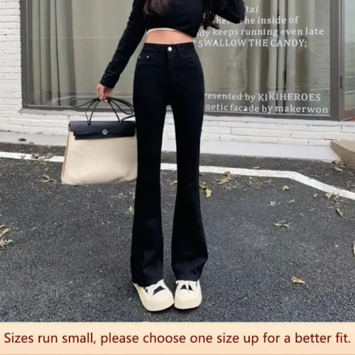 Fashionable High-waisted Women’s Bell-bottom Jeans Straight-leg Slimming Long Trousers For Petite Women