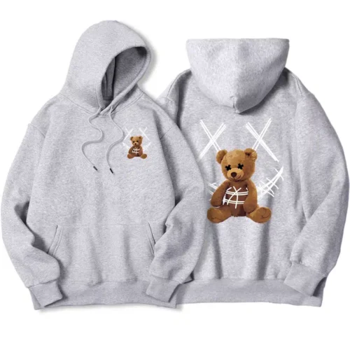 Trapped Brown Bear Pattern Printed Men’s Hoodies Fashion Fur-Liner Hoodie Oversize Warm Fleece Hoody Autumn Warm Female Clothes