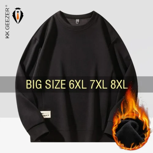 Winter Men Sweatshirts Fleece Hoodies Oversized 6XL 7XL 8XL Plus Size Long Sleeve Pullovers Autumn Streetwear Fashion Sportswear