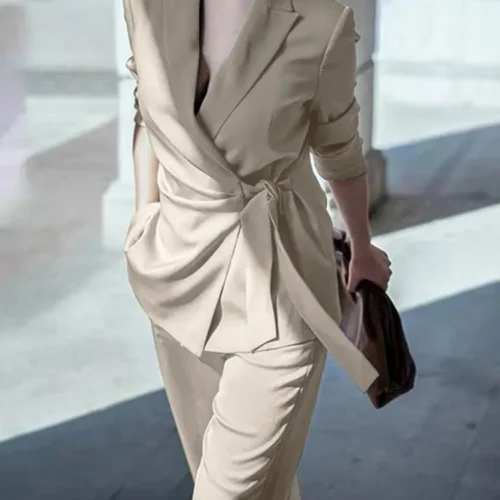 ZANZEA 2PCS Women Office Matching Sets Fashion Blazer Suit Tracksuits Long Sleeve Lapel Blouse & Solid Wide Leg Pants Outfits