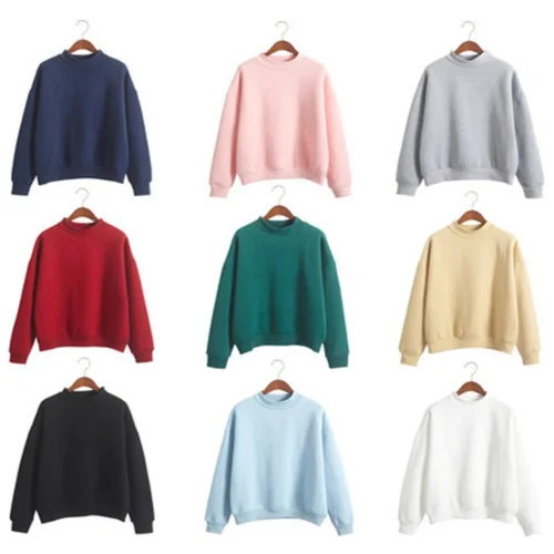 Women Knitted Autumn Simple Casual Sweatshirt Round Neck Pullover Female Hoodies Long Sleeve Loose Solid Colour Outwear Tops