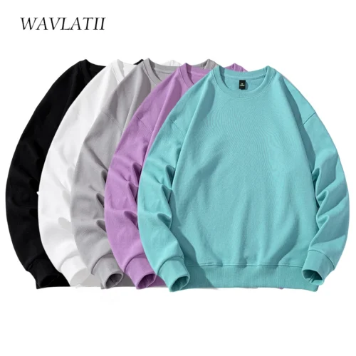 WAVLATII New Oversized Sweatshirts for Women Casual White Black Hoodie Female Grey Long Sleeve Tops for Spring Autumn WH2392