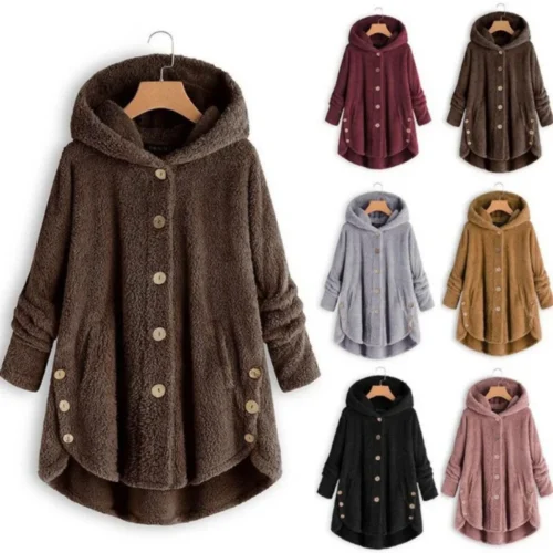 Autumn Winter Coat Women Warm Teddy Bear Coat Wool Jacket Female Plush Coat Hooded Jacket New Women’s Coats Solid Color Jacket