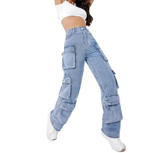 2023 Fall New High Waist Y2K Jeans For Women Fashion Multi Pocket Denim Cargo Pants Casual Female Trousers S-2XL Drop Shipping
