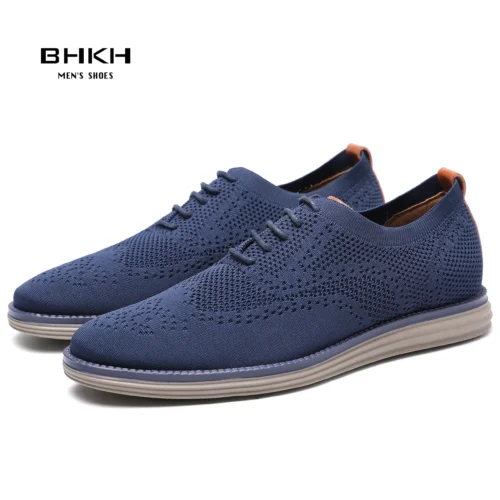 BHKH 2022 Breathable Knitted Mesh Casual Shoes Lightweight Smart Casual Shoes Office Work Footwear Men Shoes