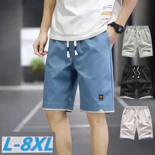Summer Men’s Shorts Sports Five-Point Pants Loose Casual Beach Pants Men Solid Color Trend Outer Wear Large Size Shorts 8XL