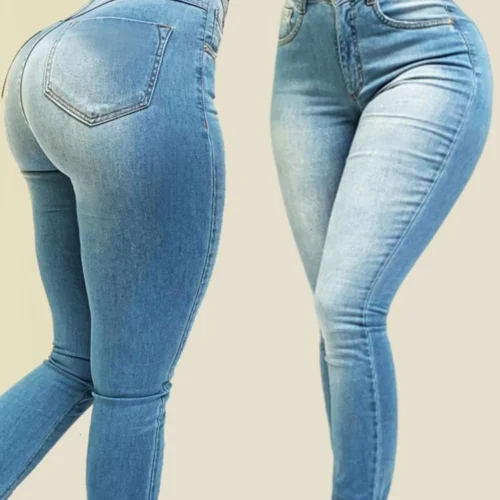 Women High Stretch Skinny Pencil Jeans Lady High Waist Vintage Long Pants Narrow Straight Leg Wrap Hips Casual Shaping Trousers