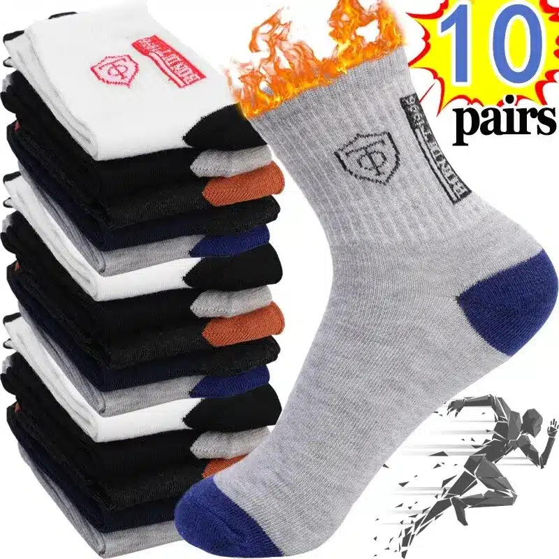 10 Pairs Breathable Cotton Sports Stockings Men Bamboo Fiber Autumn and Winter Men Socks Sweat Absorption Deodorant Business Sox