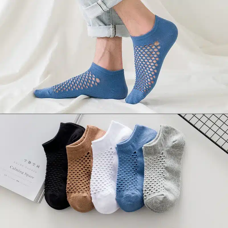 5 Pairs Spring Summer Solid Color Hole Socks Men Casual Soft Breathable Thin Mesh Low Tube Short Mesh Ankle Funny Male Sokken