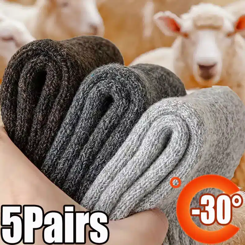 5 Pairs Winter Warm Men’s Socks Wool Male Women Socks Super Thicker Solid Socks Merino Wool Socks Against Cold Snow Terry Socks