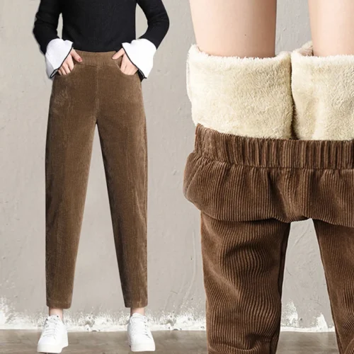 Thick Plush Corduroy Casual Pants For Women Fashion Warm Autumn Winter Trousers High Waist  All Match Harem Pants Ladies 2023