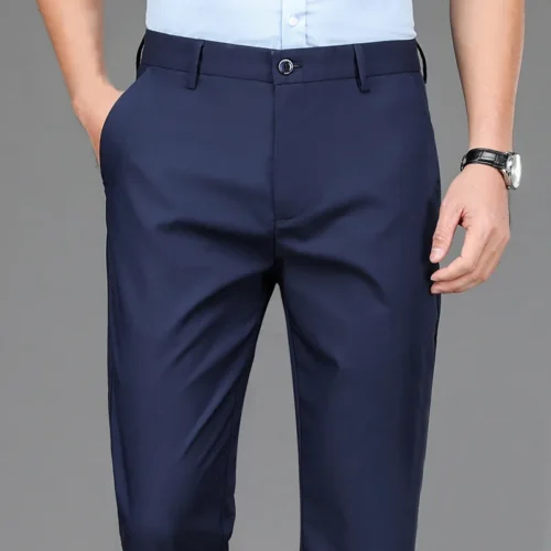 Male Smart Casual Pants Stretchy Sports Men’s Fast Dry Trousers Spring Autumn Full Length Straight Office Black Navy Work Pants