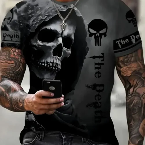 Horror Death Men’s Skull T-Shirts Short Sleeve 3d Print Terror Street Hip Hop T-Shirt O-Neck Loose Casual Summer Tops Clothing