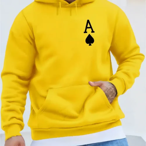 Poker Spade A Graphic Casual Sweatshirt with Kangaroo Pocket, Long Sleeve Hoodie Pullover for Men