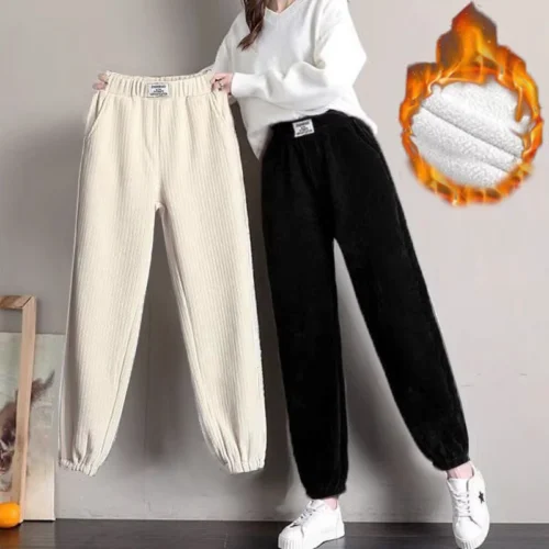 New Fleece Sweatpants Women Winter Warm Pants Trendy Ankle-Length Trousers Guard Pants Casual Sports Pants Warm Thicken Leggings