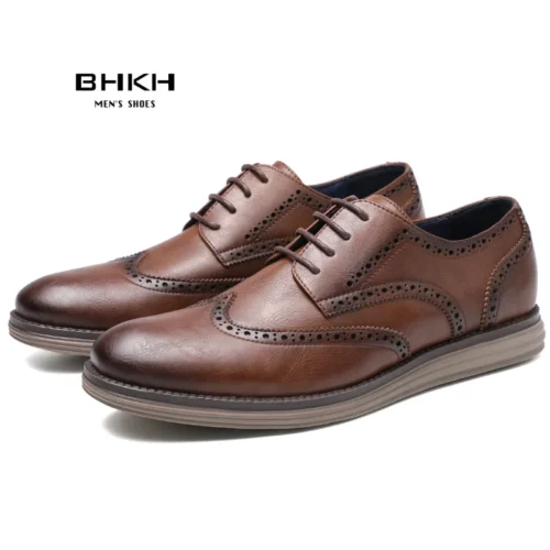 BHKH 2024 Genuine Leather Dress Shoes Comfy Men Casual Shoes Smart Business Work Office Lace-up Men Shoes