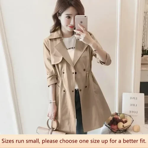 Elegant Medium-length Trench Coat For Women Petite Spring/autumn Style Thin Jacket