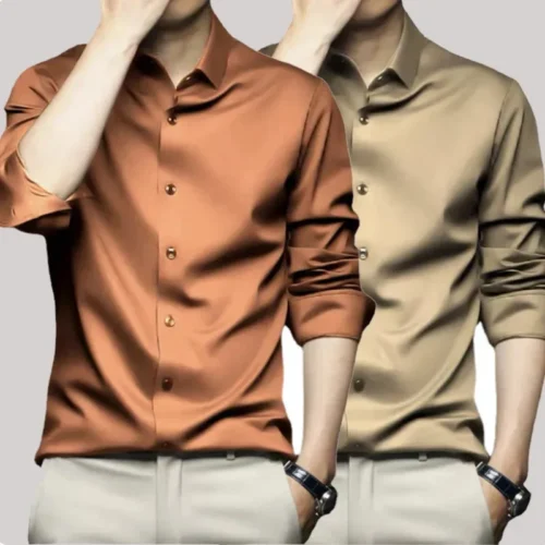 New High-Quality Orange Men’s Long Sleeve Shirt Luxurious Wrinkle Resistant Non-Ironing Solid Business Casual Dress Shirt S-5XL